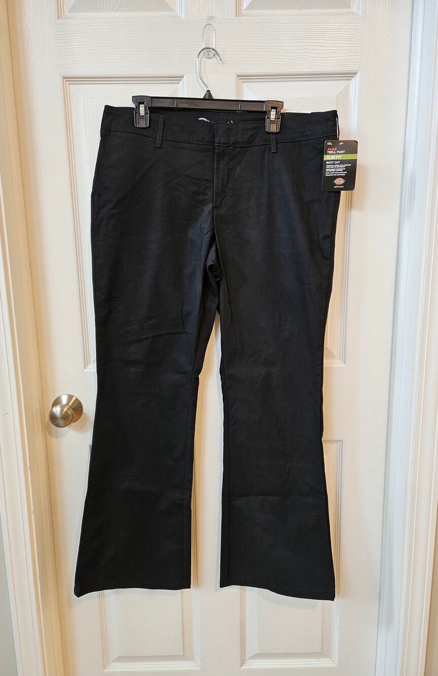 Dickies Women’s 14R FLEX Twill Pants Slim Fit Bootcut Black NWT
